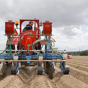 Het zaaien gebeurde met een monosem  precisiezaaimachine met opgebouwde granulaatsstrooier.