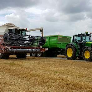 Van der Eijk teelt in totaal 38 hectare tarwe. Dit is de eerste tarwe die er af gaat.