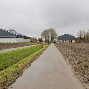 De bedrijfsgebouwen van Overbeeke stammen uit de periode 1965 tot 2011. Rechts van de weg staan drie schuren, de middelste (achter de bomen) is de oudste. Hierin staat de sorteerinstallatie. De meest rechtse schuur is de kistenbewaring met mechanische koe