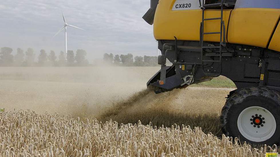 Op de kopakkers verhakselt de loonwerker het stro. Op de rest van het perceel doet hij dat niet. „We gaan dat stro dit weekend of maandag persen. Het gaat naar een grote geitenmelker.”