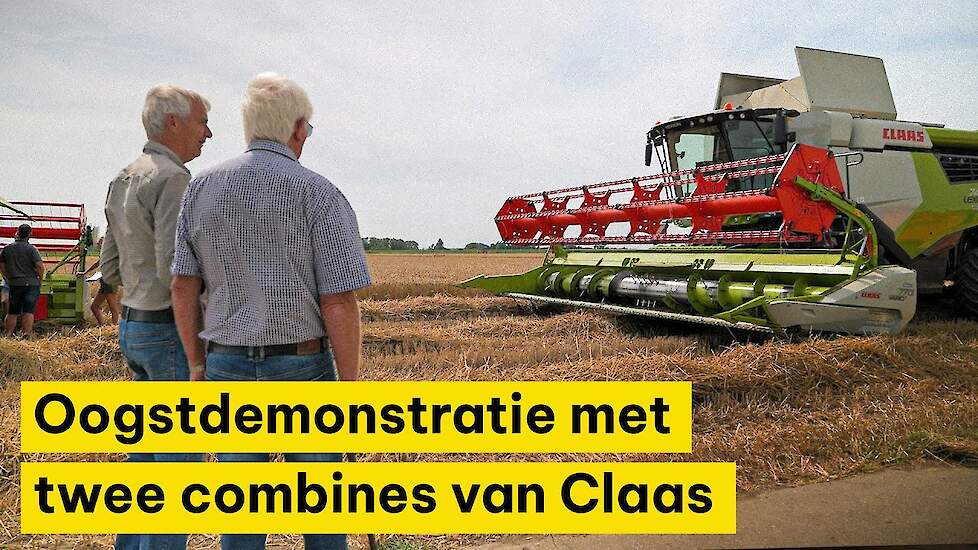 Oogstdemonstratie met twee combines van Claas